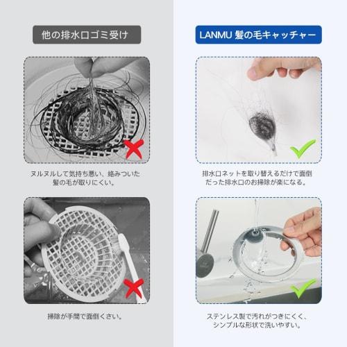 LANMU Hair Catcher, Bath Drain Net Holder, 100 Nets, Stainless Steel, for Drains, Hair, and Fine Debris, Fits Drains 8-10cm Diameter, 1.1cm High, Pate