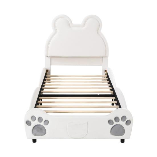 Teen Bed Bear Shape Children Velvet Cover Ergonomic Design Strong Platform Load Bearing Easy to Assemble Youth Home Furniture Single