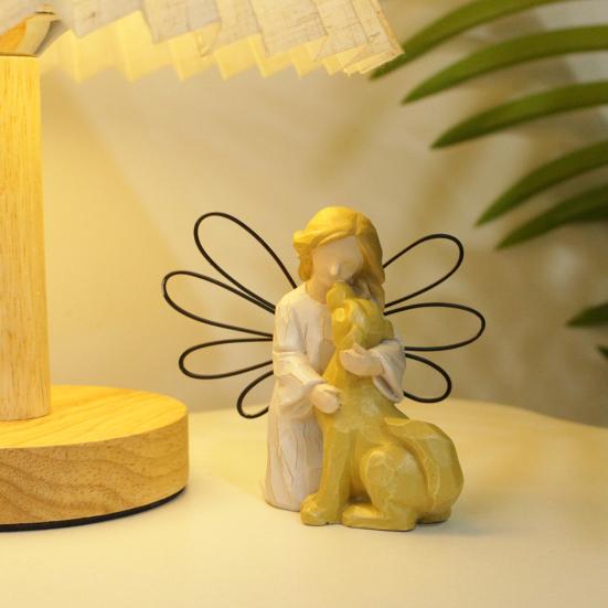 Статуэтка ангела и собаки, расписанная вручную из смолы, украшение для домашнего офиса, настольная мини-статуэтка ангела, девочки и собаки, подарок для любителей собак