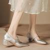 H759-6 Silver Mary Jane High Heels Small Fragrant Satin Word with Square Head Thick Heel Women's Shoes Rhinestone Spring and Summer
