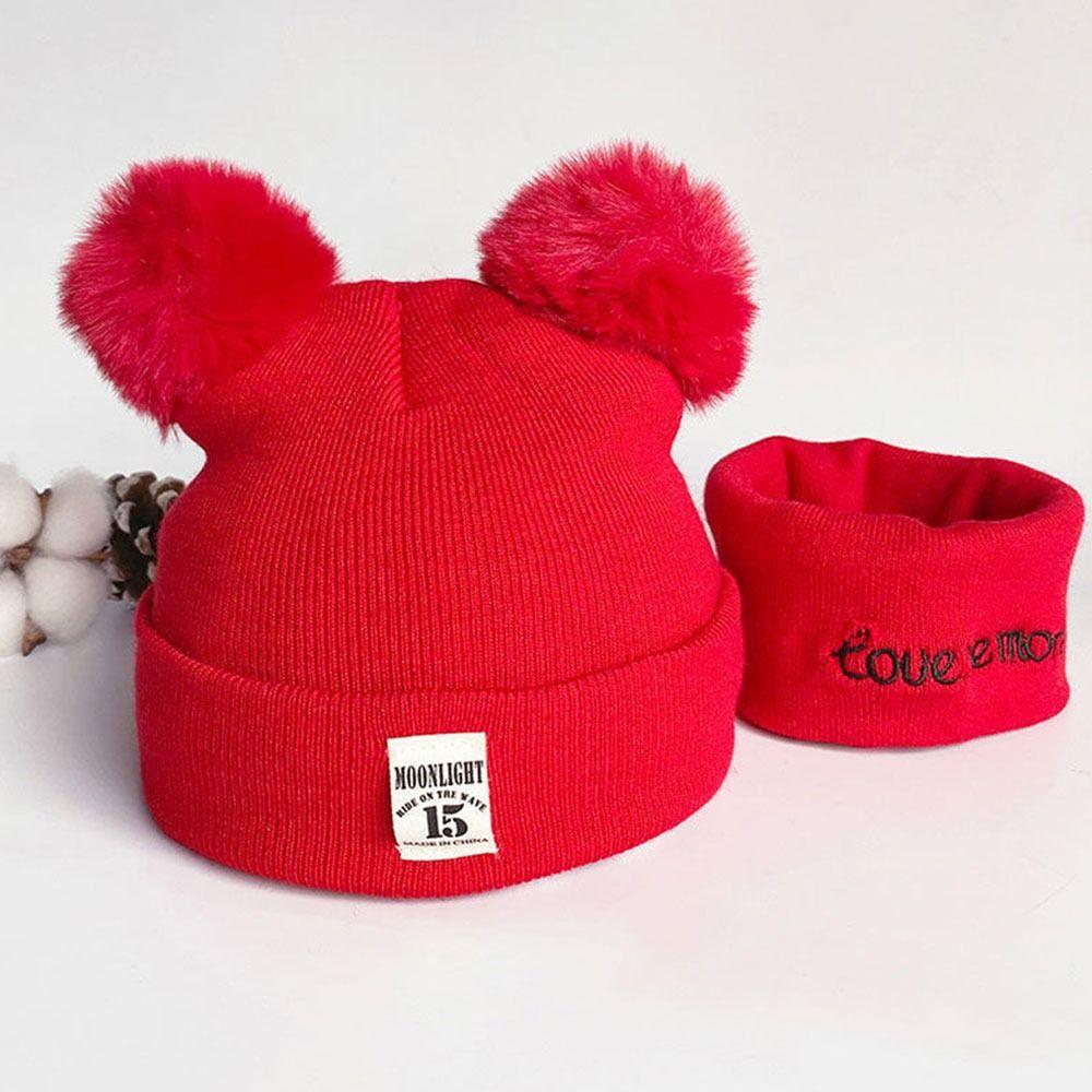 Windproof Baby Beanie Cap Ear Protection Hat Scarf Set Winter Kids Knitted Hat Toddler