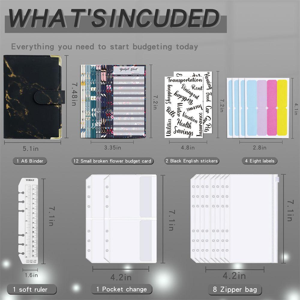 Планировщик бюджета Конверт на молнии Блокнот-биндер Мраморный планировщик бюджета Мраморный блокнот Биндер на 6 кольцах