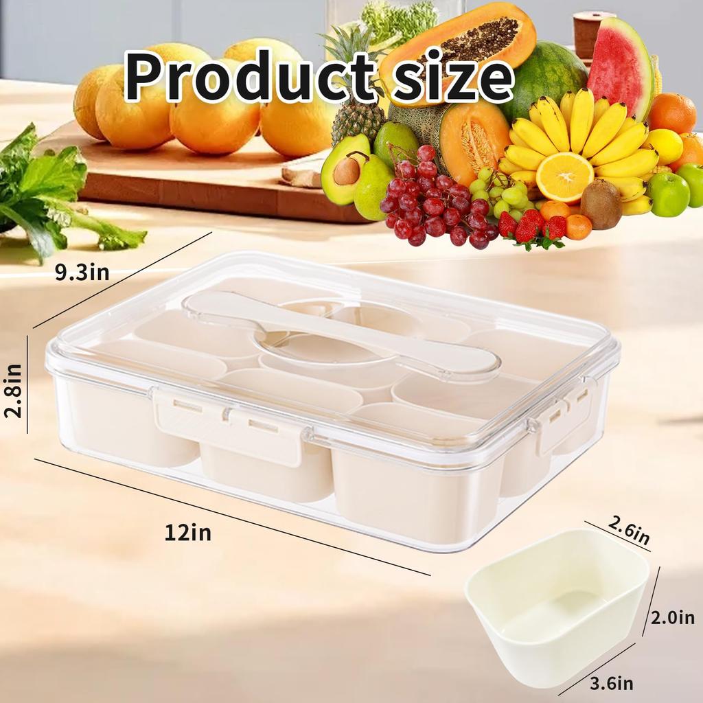 Portable Snackle Box Container Divided Serving Tray with Lid and Handle Clear Snack Box Organizer for Fruits Candy, Snacks