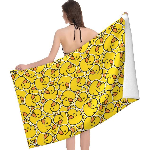 WIBUE Yellow Rubber Duck Microfiber Oversized Beach Towel, Lightweight Quick Dry Sandproof Towels 60”x30” for Swim Pool Yoga Gym Camping, Beach
