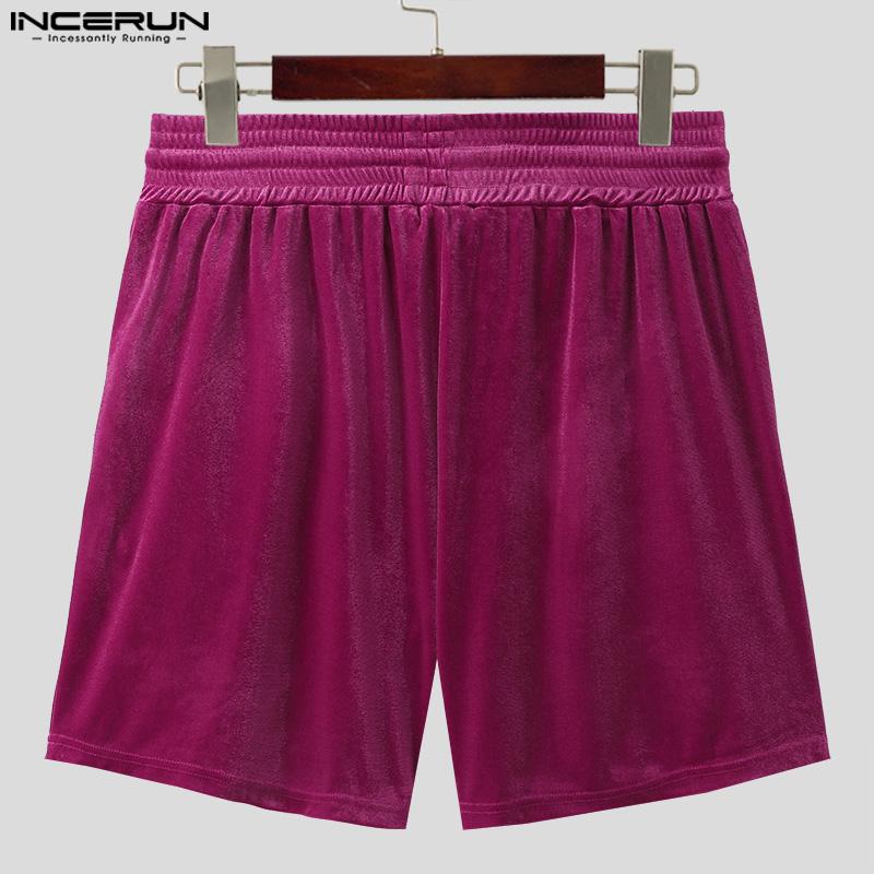 INCERUN Мужские двухцветные комплекты из топов с коротким рукавом и брюк, повседневные костюмы из 2 предметов с шортами из бархата