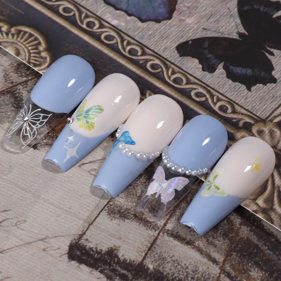 Наклейки для ногтей, красочные наклейки с бабочками Aurora, перекрестные лазерные наклейки с бабочками