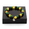 Stones and Minerals. Yellow Agate + Malachite + Black Agate 8 Mm Pearl Bracelet. Made In France.