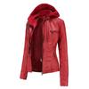 Women Faux Leather Jackets Hooded Full Sleeve Slim Fit Jacket Zipper Spliced Coats Solid Casual Streetwear Autumn