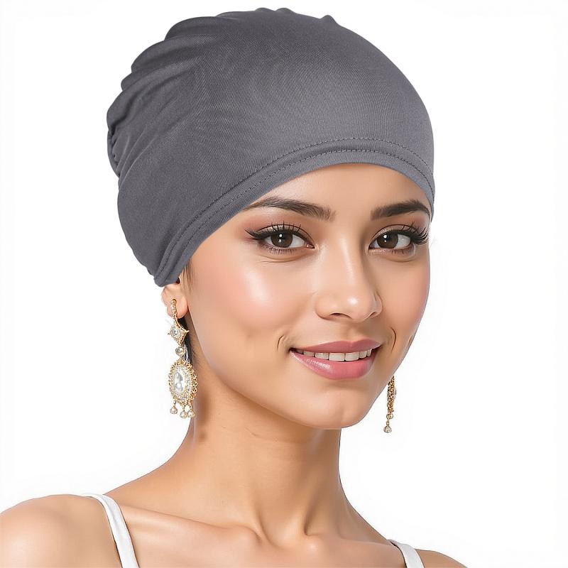 Womens Solid Color Hijab Cap Undercap Inner Cap Muslim Headwear Pull On Beanie All Seasons Comfortable Stretch