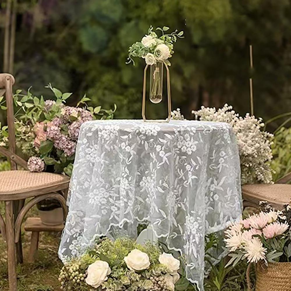 Home Decoration Embroidered French Lace Tablecloth Vintage Organza Table Cover White Table Linen Afternoon Tea