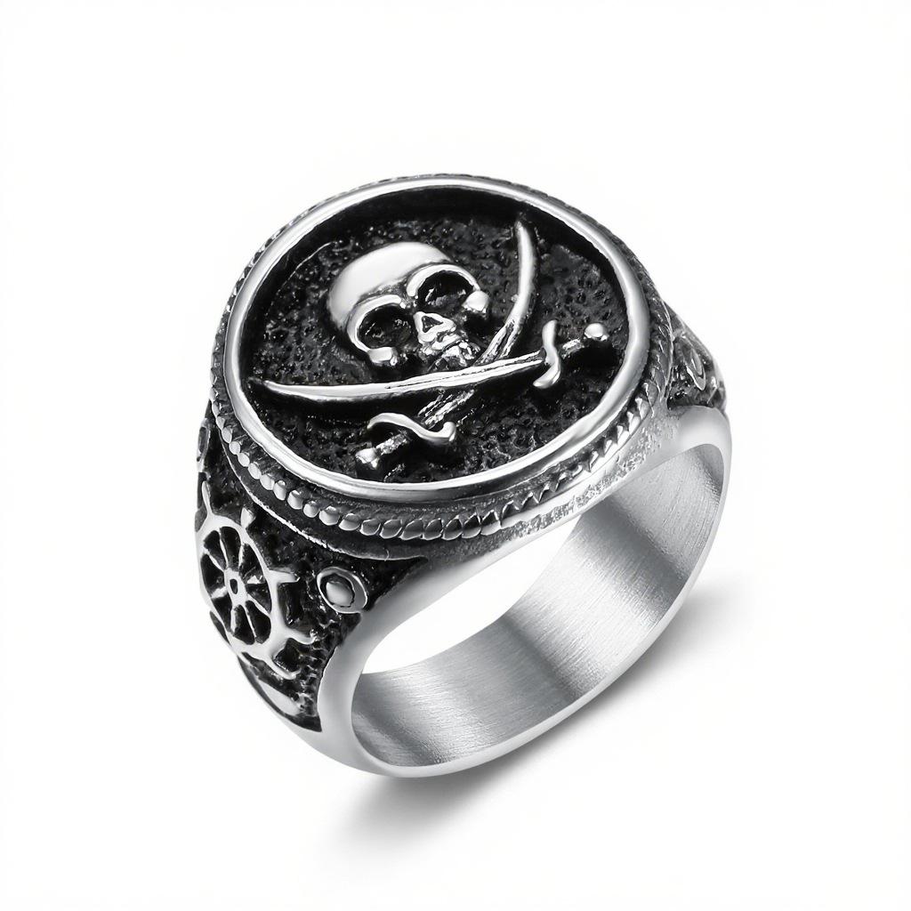 European, American and Caribbean Pirates Skull Seal Ring Male Vintage Index Finger Large Size Ring