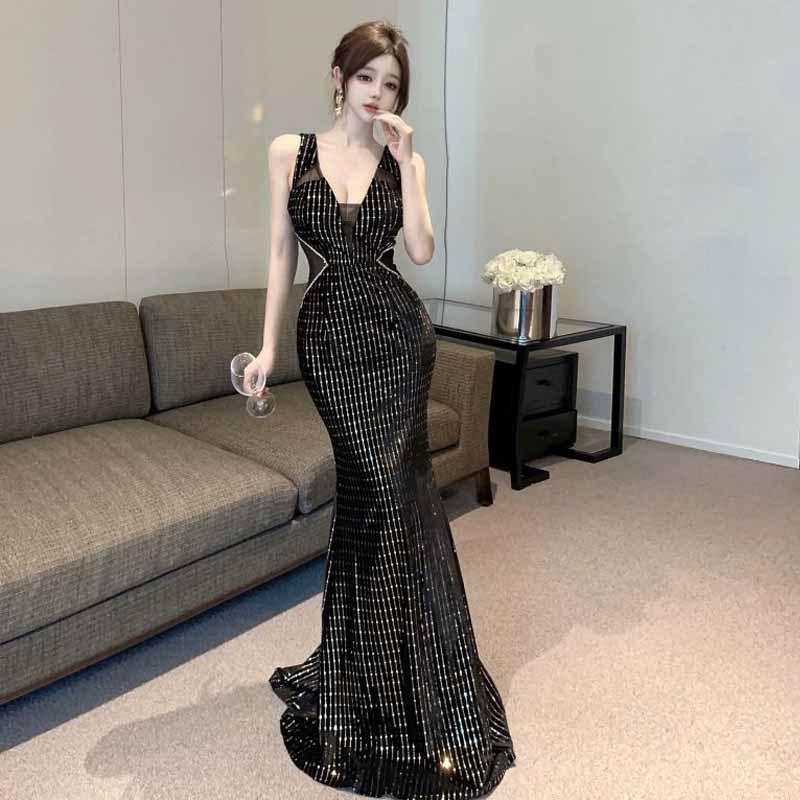 Женское сексуальное облегающее длинное платье с глубоким вырезом и V-образным вырезом