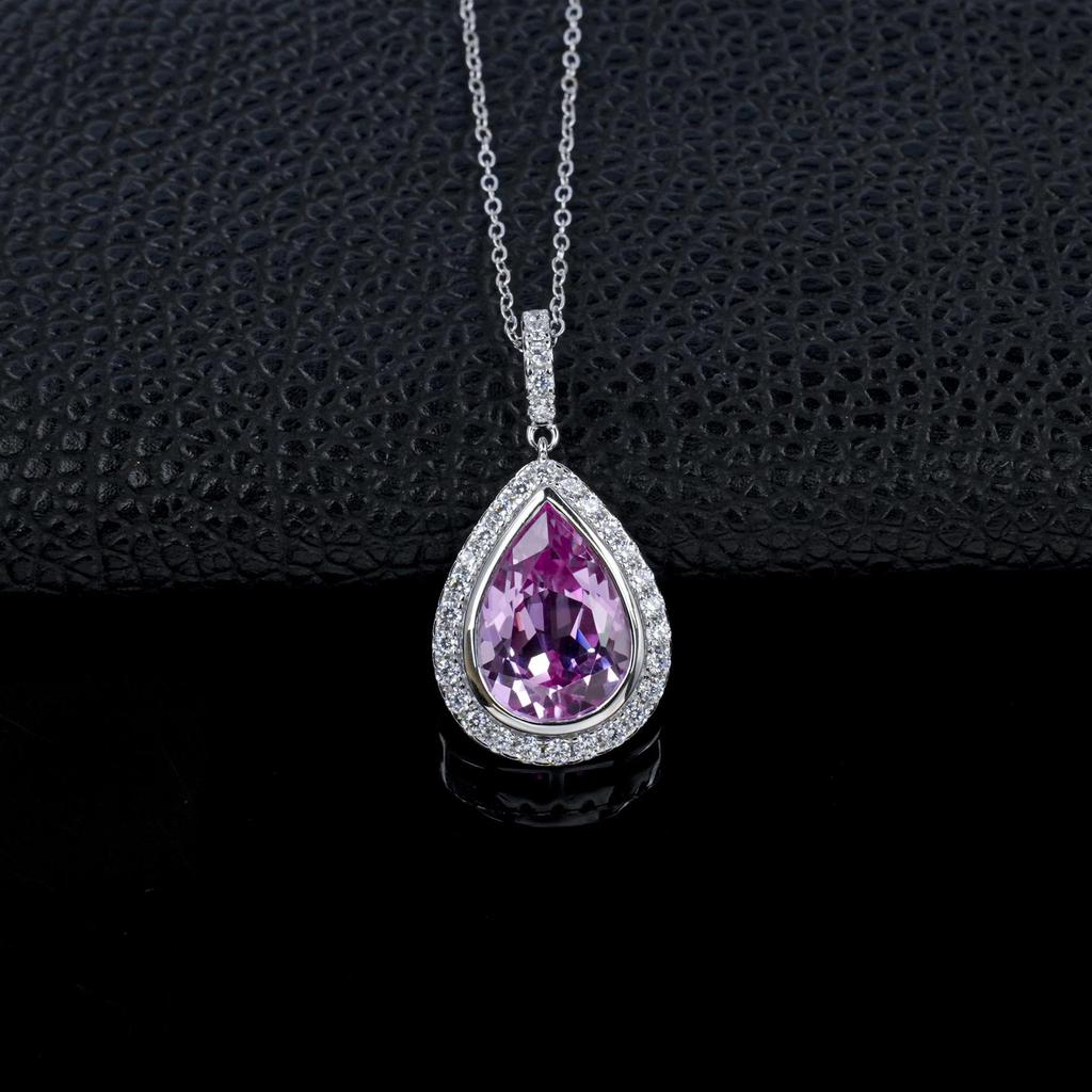 Серебряное ожерелье S925 с подвеской в форме груши с розовым камнем для женщин - Элегантный кулон для официального, повседневного или на день рождения