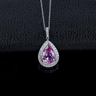 Серебряное ожерелье S925 с подвеской в форме груши с розовым камнем для женщин - Элегантный кулон для официального, повседневного или на день рождения