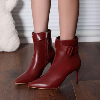 2025 Высококачественная обувь для женщин Весна и Осень Женские ботинки Однотонные Острый носок Молния Высокий каблук Zapatillas De Mujer