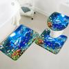 3pcs Underwater World Series Colorful Jellyfish Dolphin Pattern Bathroom Mat Set Toilet Seat Cover U-Shaped Foot Pad