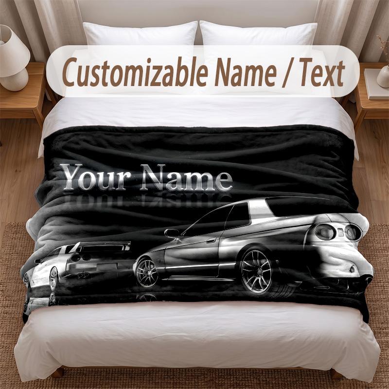 Car Racing Theme Soft Blanket Personalized Custom Name Text Print Warm Blanket Home Sofa Bedroom Decor