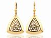 585 Gold Earrings, Hanging, Timeless, Decorated with Openwork Triangles and Satin