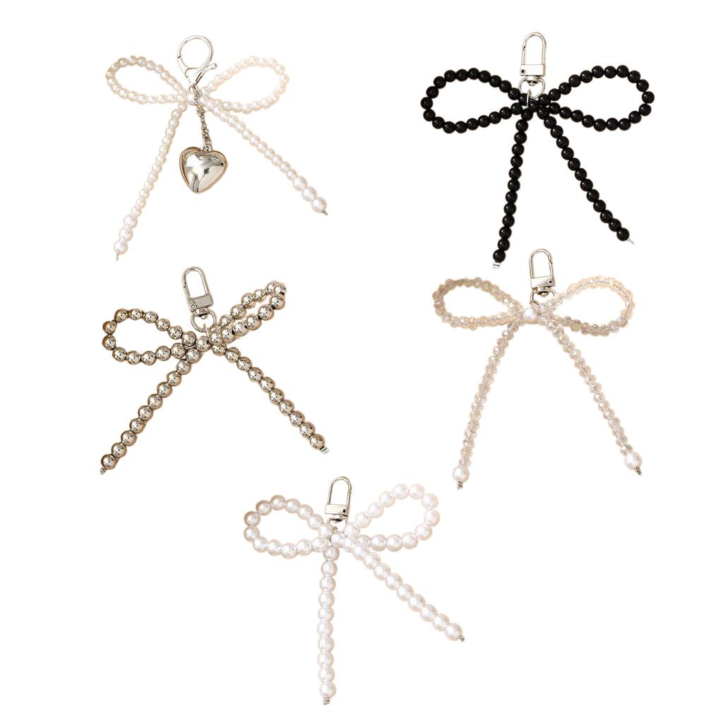 Fashion Pearls Beaded Bowknot Keychain Pendant Sweet Cute Hanging Decorations Keyring Charm for Purse Bag Backpack