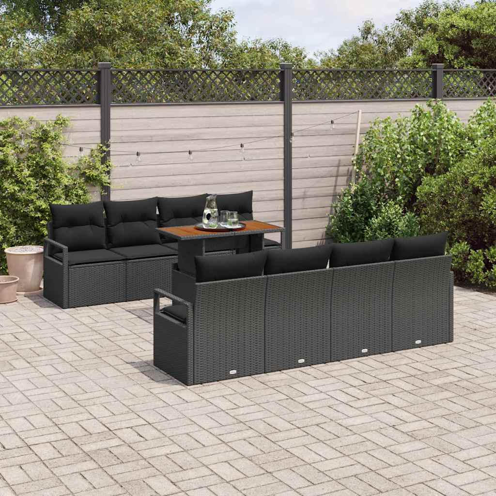Garden Sofa Set with Cushions 9 pcs Black and Brown