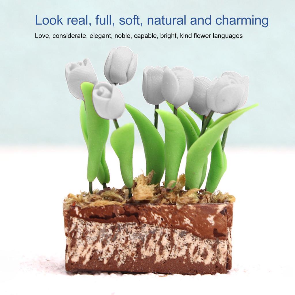 Artificial Tulips Flower Ornament 1:12 Doll House Garden Decor Simulated Model Miniature Accessory White