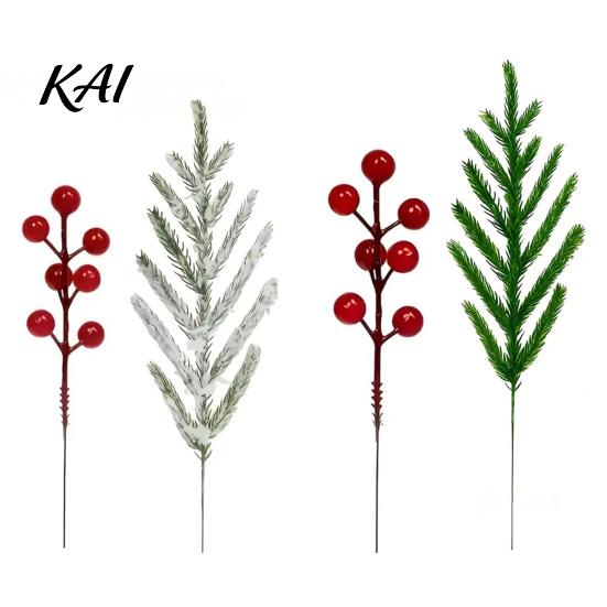 Decorative Floral Arrangements for Party 20Pcs Christmas Norfolk Pine Picks, Flocked Snow Branches with Tabletop Plant Ornaments Home Red Berries,