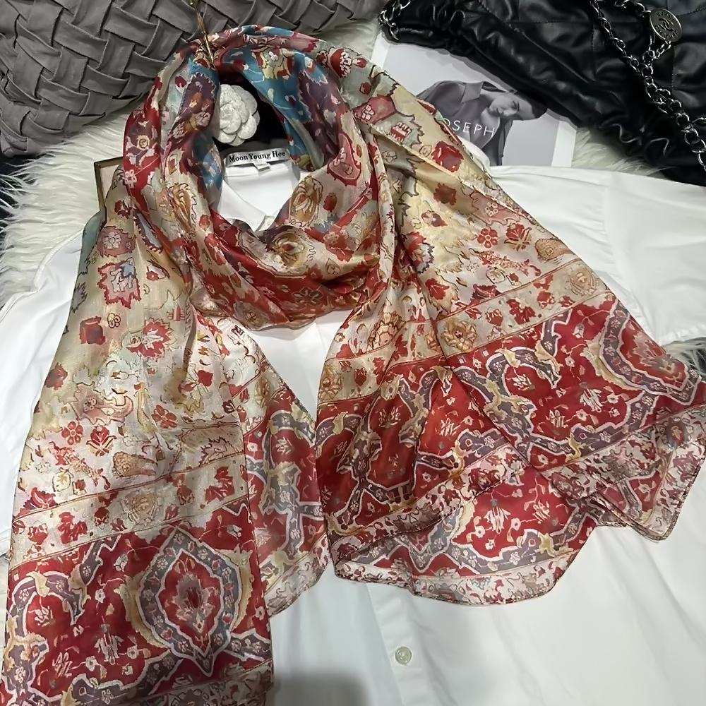 [BYSIFA] Шелковый шарф большого размера расширенный шелковый женский шелковый шарф шаль женский шарф новый зимний оранжевый кофейный женский длинный шарф