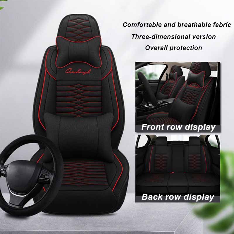 Автомобильная подушка, полный объемный чехол на сиденье, четыре сезона, универсальная льняная тканевая подушка для сиденья, летняя дышащая подушка для сиденья, полный комплект