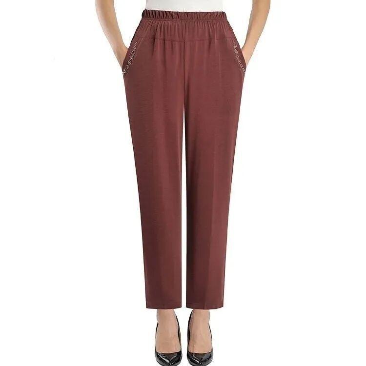 Женские брюки Летняя одежда Мамины свободные повседневные брюки Эластичные брюки с высокой посадкой и прямыми штанинами Эластичная талия Тонкие брюки