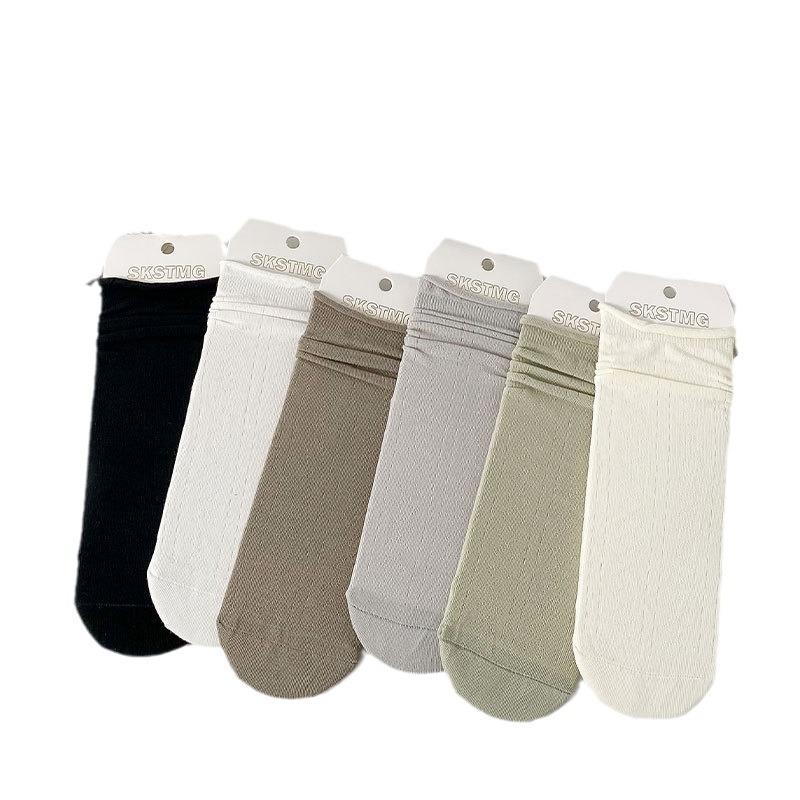 Женские гольфы до середины икры, летние тонкие носки с отворотом, дышащие хлопковые носки, универсальные свободные чулки, школьный стиль