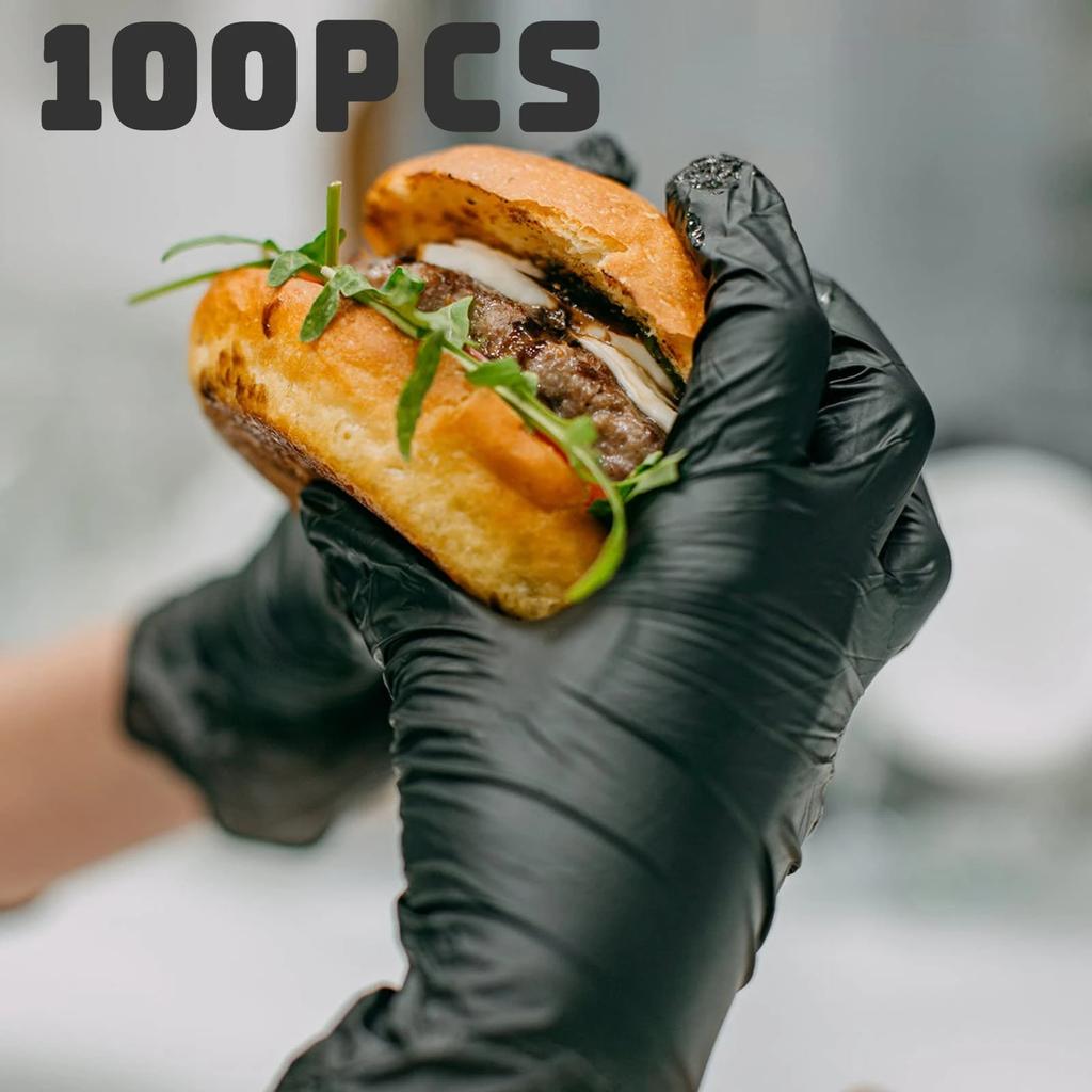 100 Pcs/Box Black Disposable Latex Gloves Oil-Proof Nitrile Gloves for Work Kitchen Household Washing Dishes Garden Cleaning