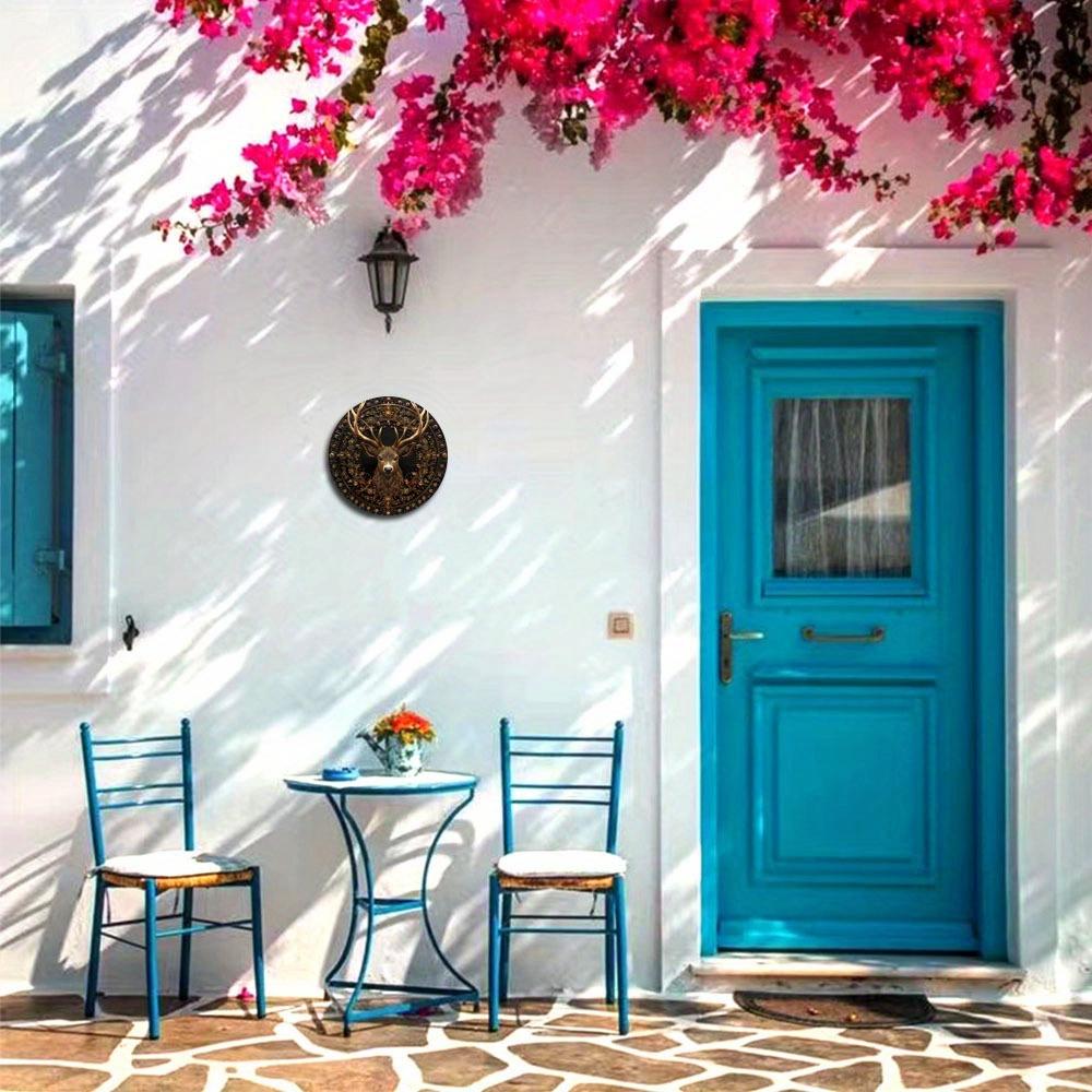 Знак «Венок с головой оленя» — круглый деревянный декор с двухмерным дизайном печати — украшение для дома, стен и декоративный подарок