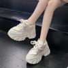 Fashion Women Platform Sneakers Spring Autumn 8CM Hidden Heel Sports Dad Shoes Woman Lace Up Leather White Casual Tennis Shoes Zapatos