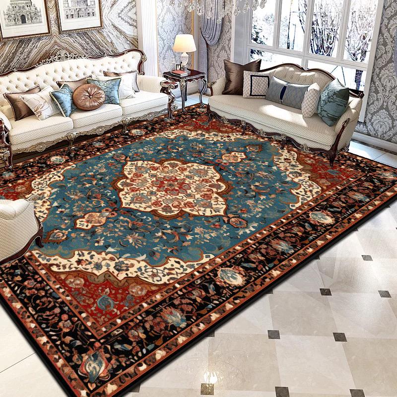 Персидские Роскошные Большие Ковры для Гостиной Черный Принт Декор Моющиеся Складные Коврики Спальня Прикроватный Нескользящий Напольный Коврик