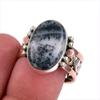 Natural Dendrite Opal Gemstone 925 Solid Sterling Silver TwoTone Ring S.8.5 V5v20