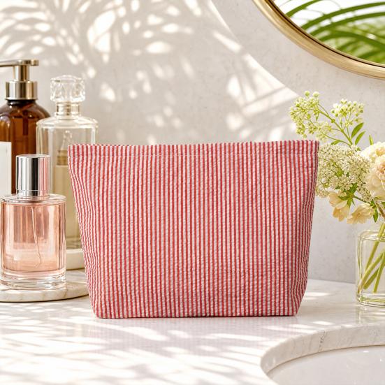 Striped Makeup Bag, Zipper Closure, Durable Portable Cosmetic Storage Bag, for Travel Business Trips And Outdoor Use