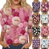Women's Fashion Casual Round Neck 3/4 Sleeve Loose Printed T-Shirt Ladies Top