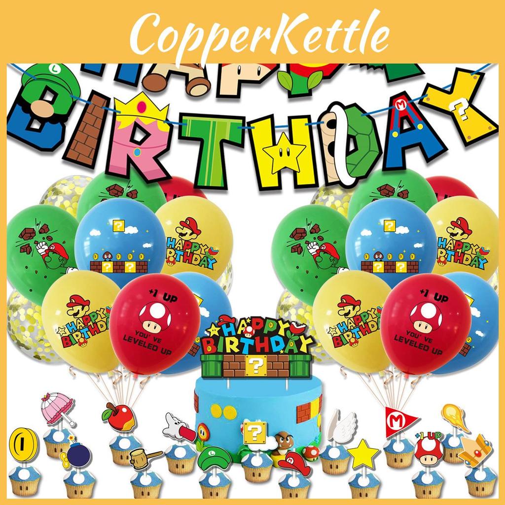 Super Mario Birthday Party Decoration Set Cartoon Themed Flags And Cake Toppers