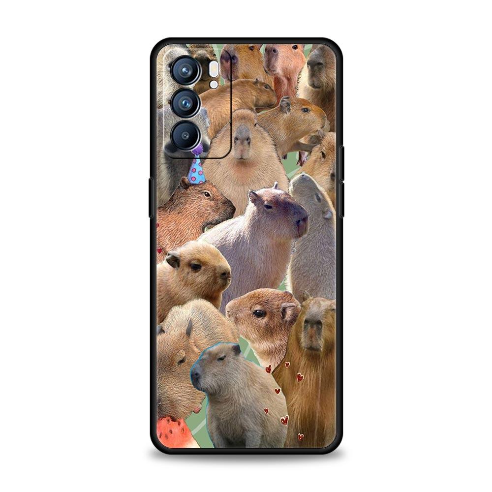 Cute Capybara Case For Oppo Find X6 Pro X5 A54 A53 A52 A9 2020 A15 A95 A17 A16 A76 A74 A57 Reno7 Reno6 Pro Plus 5G Black Cover