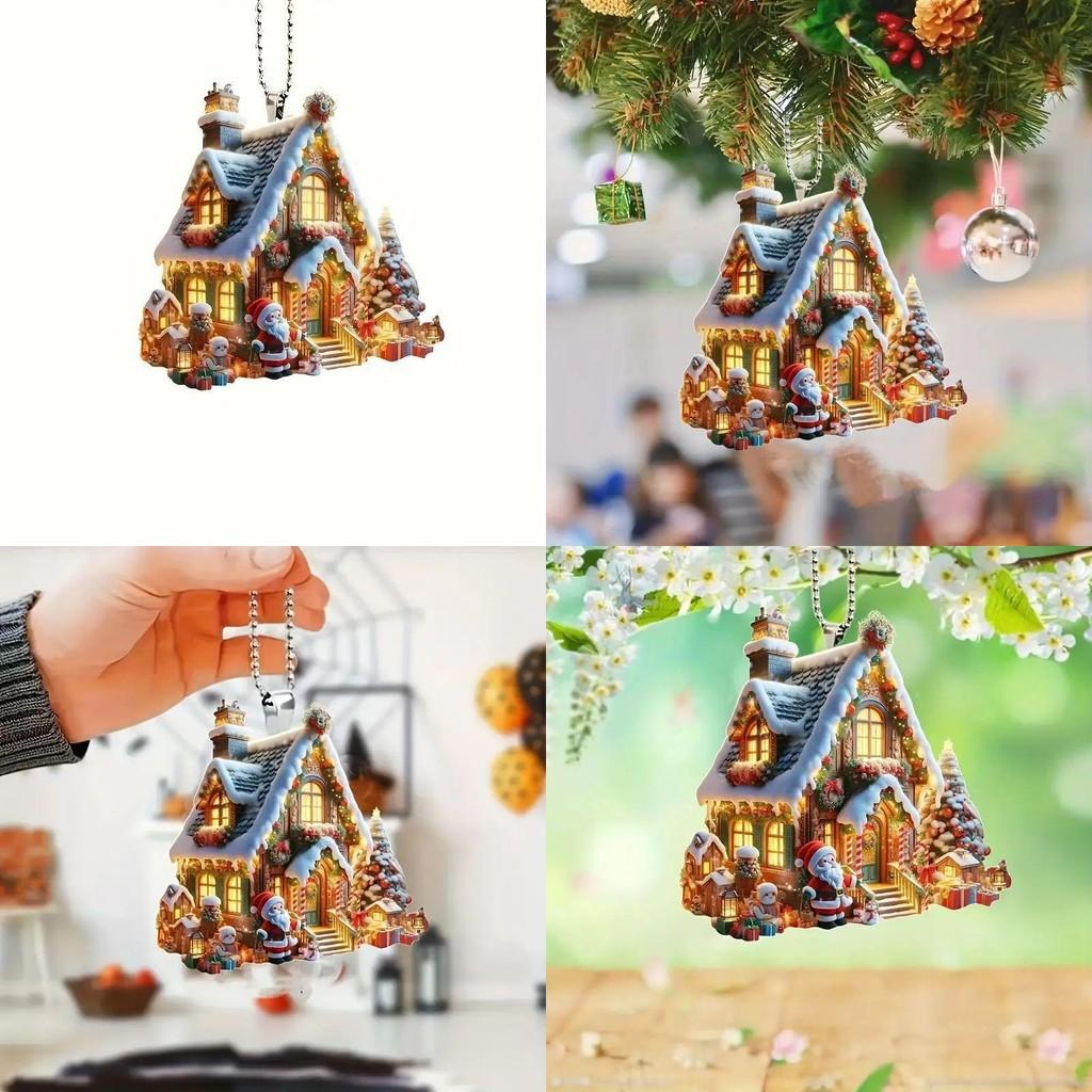 Очаровательное подвесное акриловое украшение в виде рождественской елки с Сантой для интерьера автомобиля и домашнего декора