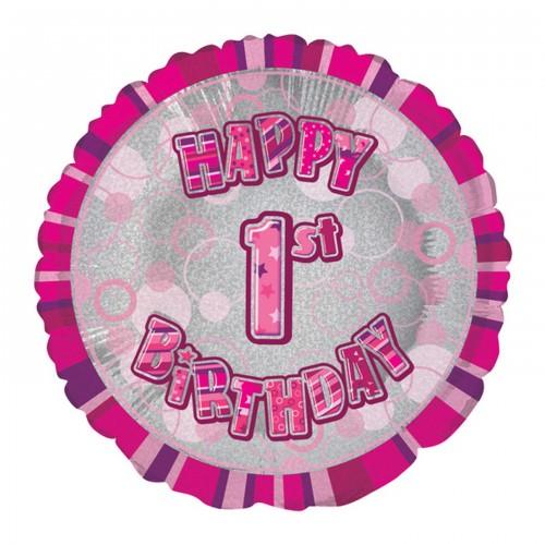 Unique Party 18 Inch Circle Pink Happy Birthday Foil Balloon