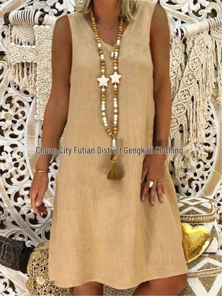 2023 Европейское и американское летнее платье-жилет без рукавов с V-образным вырезом для женщин