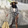 Cape for Swimsuit Beach Cover Up Women Summer Leaves Printed Long Kimono Cardigan Cotton Beachwear