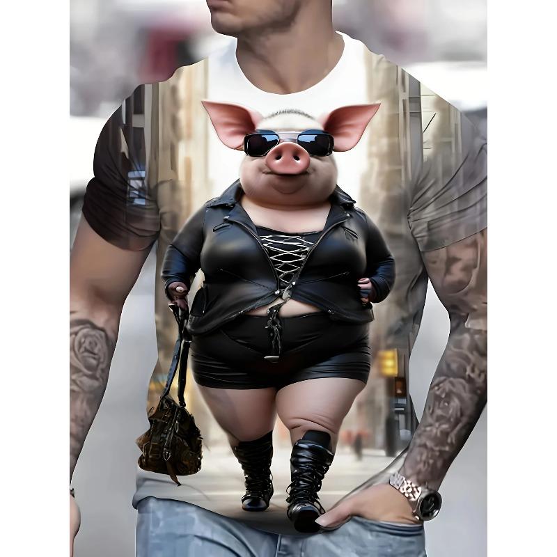 Funny Cartoon Pig 3d Print  Men's T-Shirt Casual Short Sleeve Fashion Streetwear Personality Loose Crew Neck T-Shirts