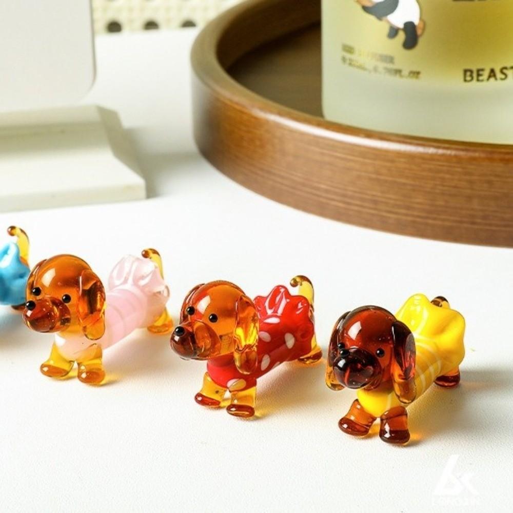 Transparent Glass Dachshund Figurine Handmade Glass Puppy Statue Desk Decor