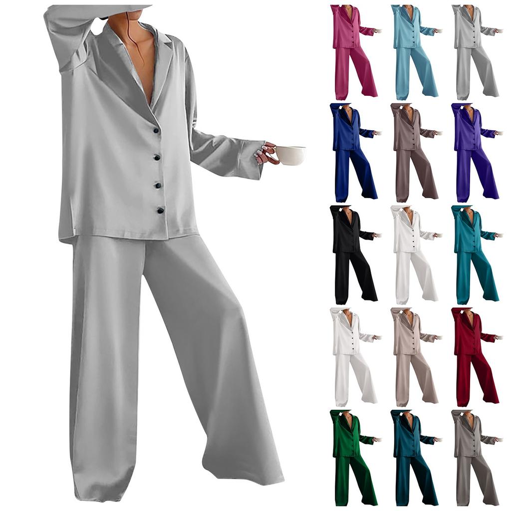 Женская однотонная домашняя пижама с v-образным вырезом и длинными рукавами