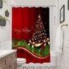 Red Christmas Shower Curtain Xmas Tree Print Bath Curtain Home Decor Winter Holiday New Year Home Bathroom Curtains with Hooks