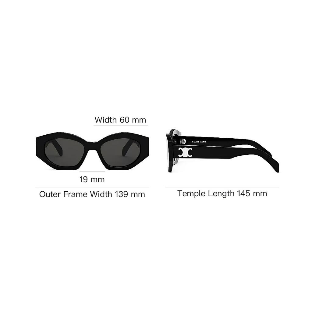 CELINE Diagonal Sunglasses Shiny Black/Smoke Unisex Eyewear CL40238U-01A
