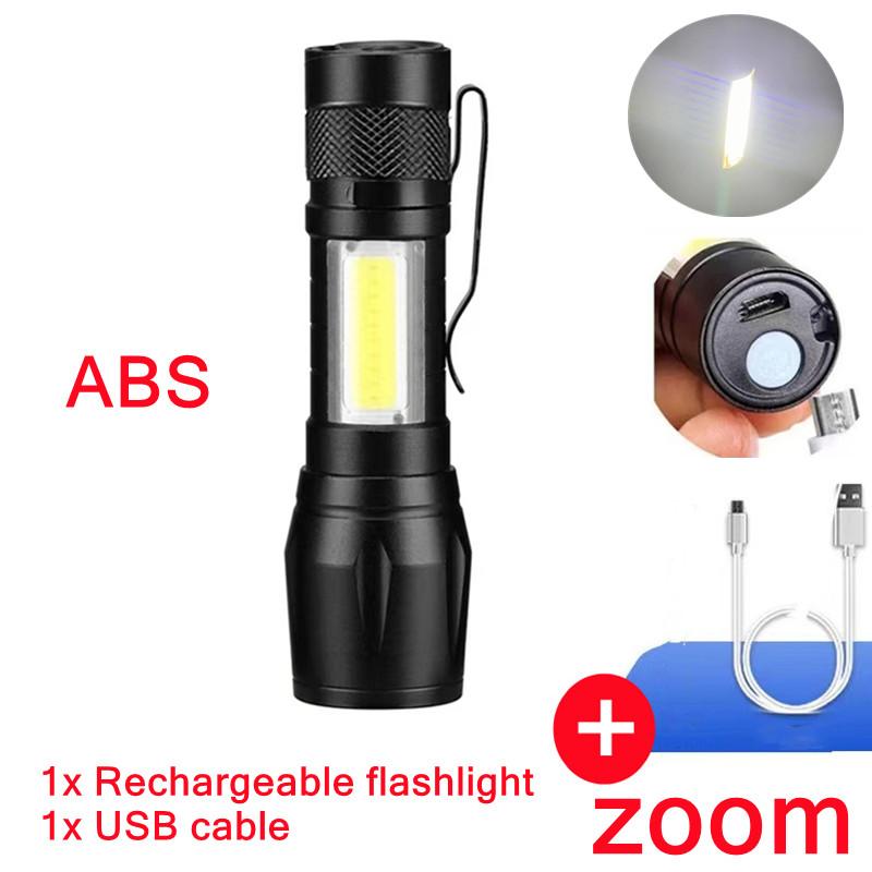 Portable LED Flashlight XPE COB Flashlight with 3 Modes Rechargeable Zoom Flashlight Light Waterproof Camping Light
