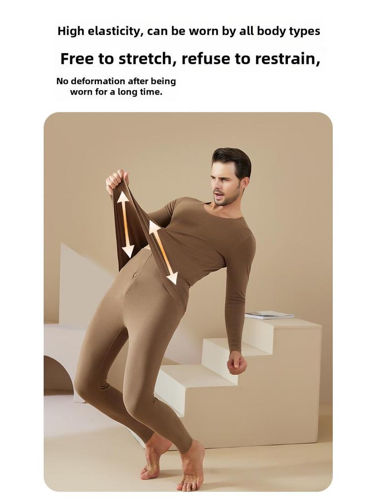 Мужской бесшовный бархатный термобелье: Самонагревающийся, плюс бархат, осенний комплект